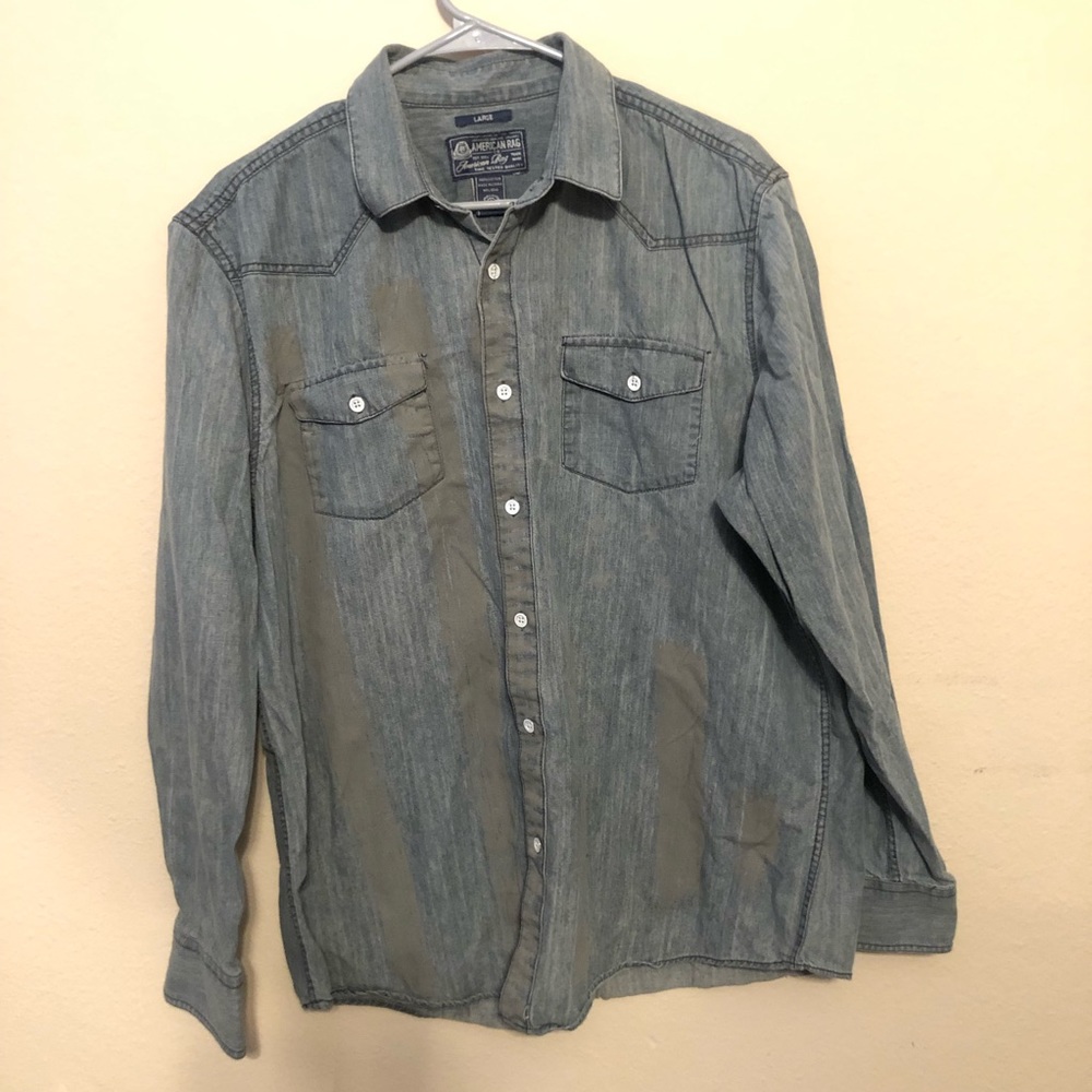 American Rag Flag Print L Denim Button Down Shirt